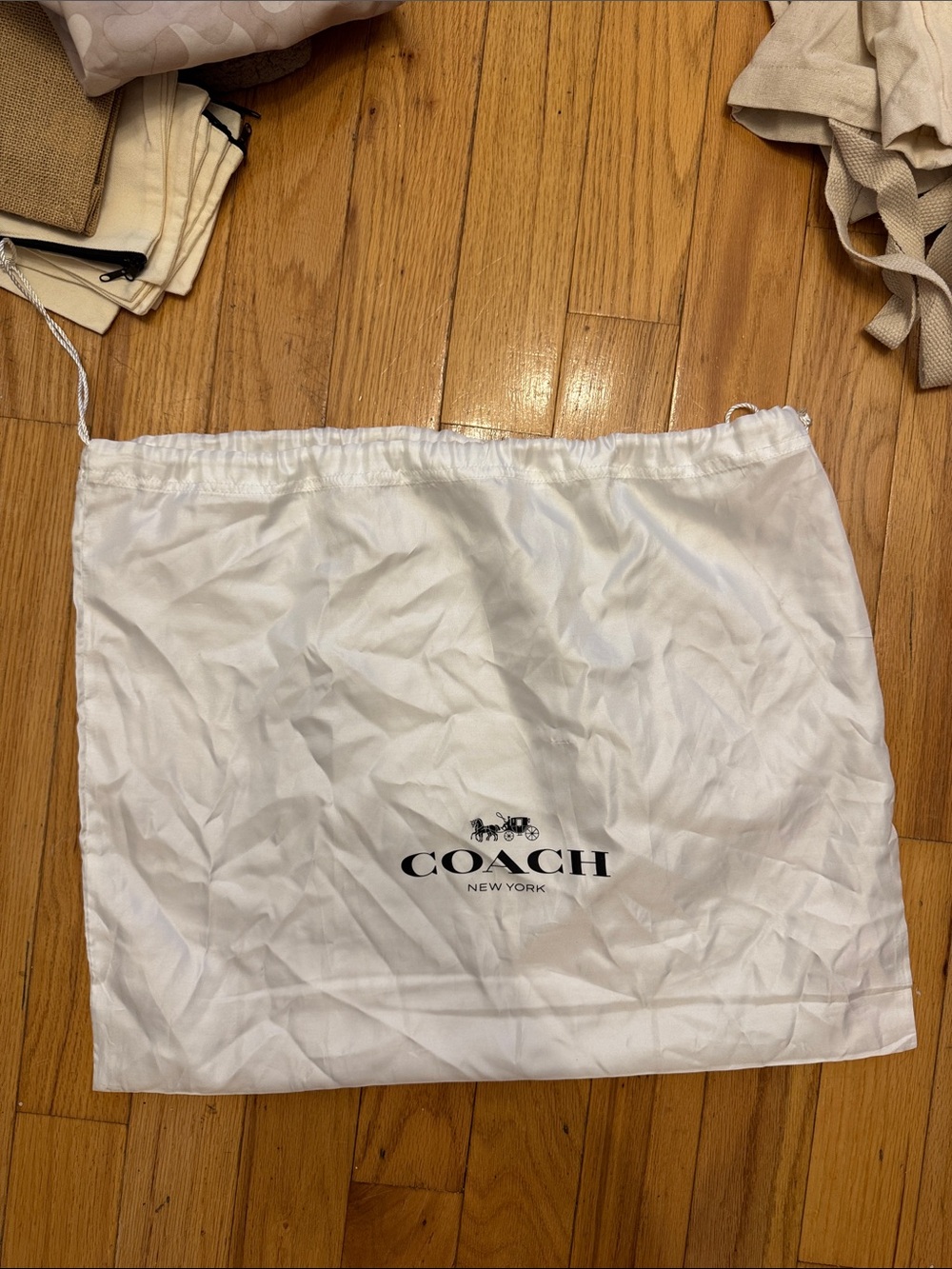 Coach White Drawstring Logo Dust Bag